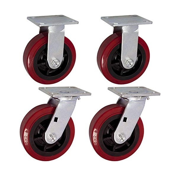 6"x2" Heavy Duty Caster-2 Swivel Casters and 2 Rigid Caster, PK4